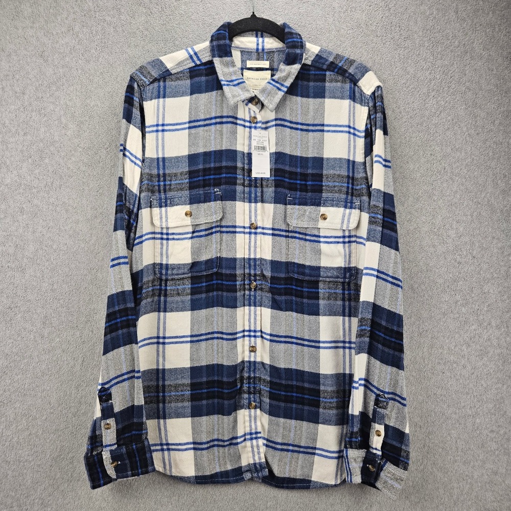 AMERICAN EAGLE Flannel Mens XL Blue Plaid Soft Classic Fit Button Down Casual